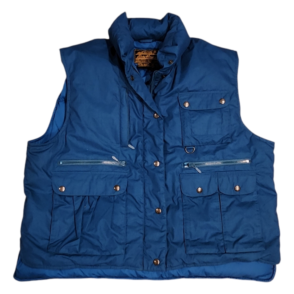 Vintage Eddie Bauer Goose Down Full Zip Pockets Vest Jacket Women's Blue XL